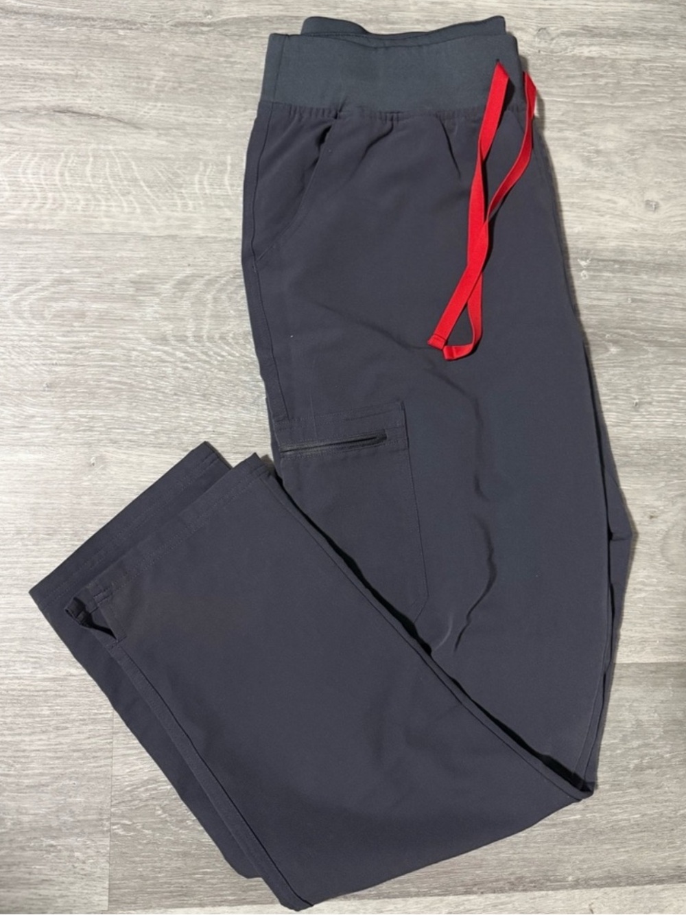 Figs Straight Leg Scrub Pants in Charcoal Gray with Red Drawstring